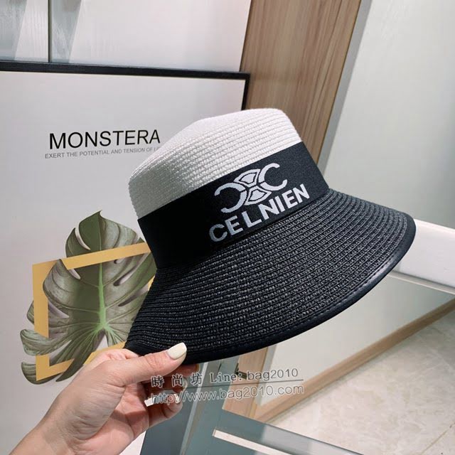 CELINE新品女士帽子 賽琳2021春秋新款拼色漁夫帽草帽  mm1382
